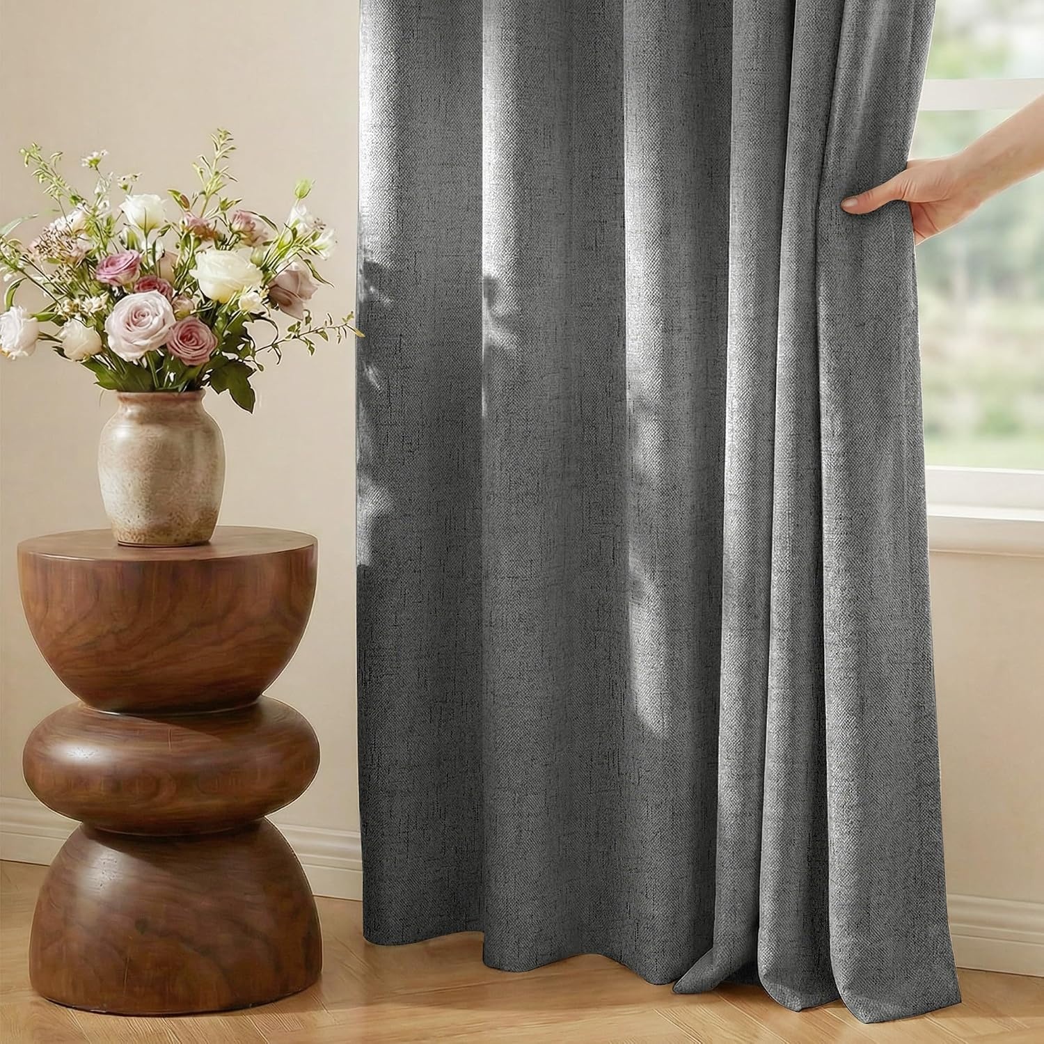 image:imageNICETOWN Grey 100 Blackout Bedroom Curtains 72 inches Long x W52Grey