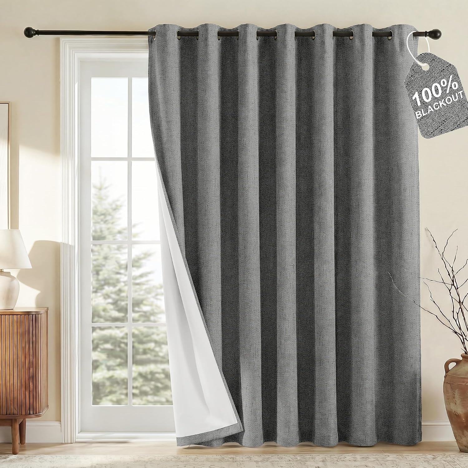 image:imageNICETOWN Grey 100 Blackout Bedroom Curtains 72 inches Long x W52Grey