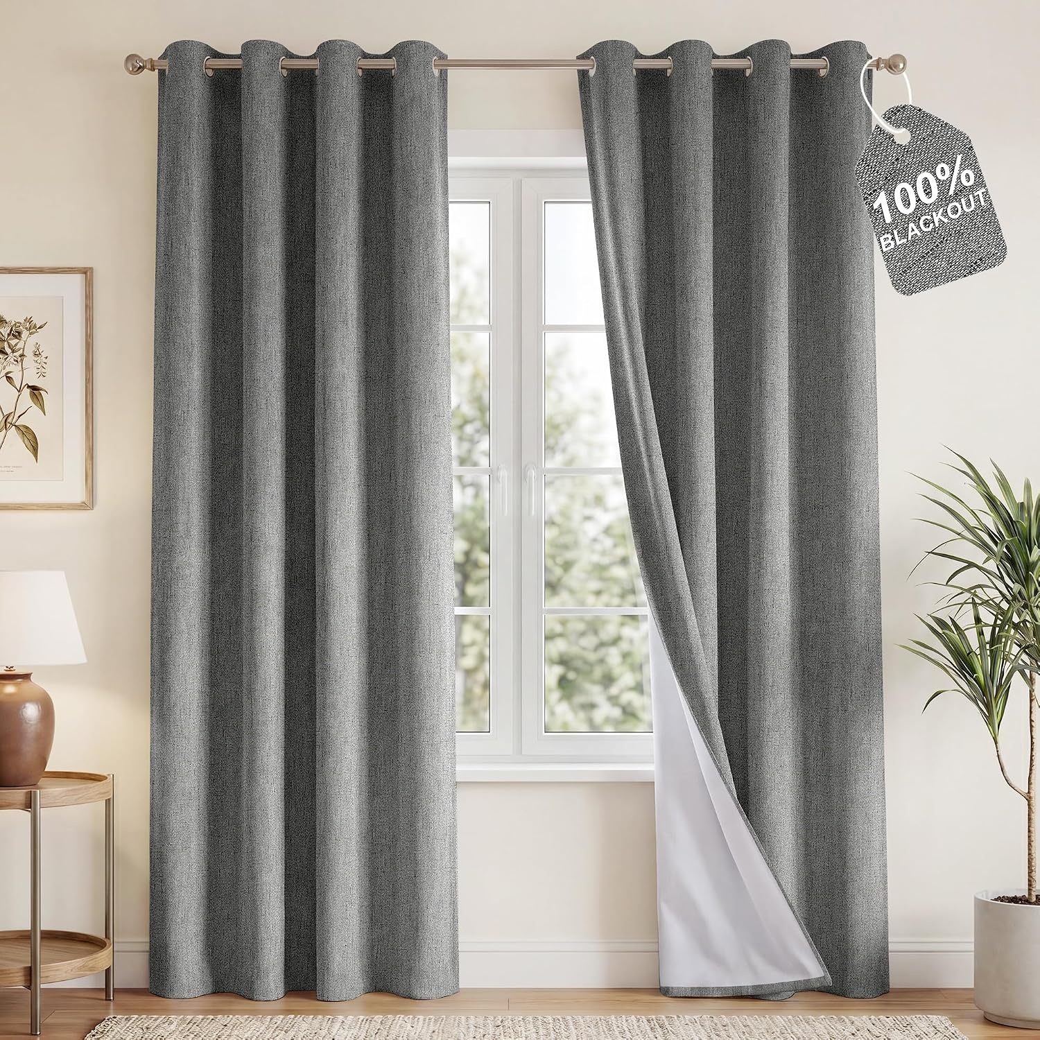 image:imageNICETOWN Grey 100 Blackout Bedroom Curtains 72 inches Long x W52Grey