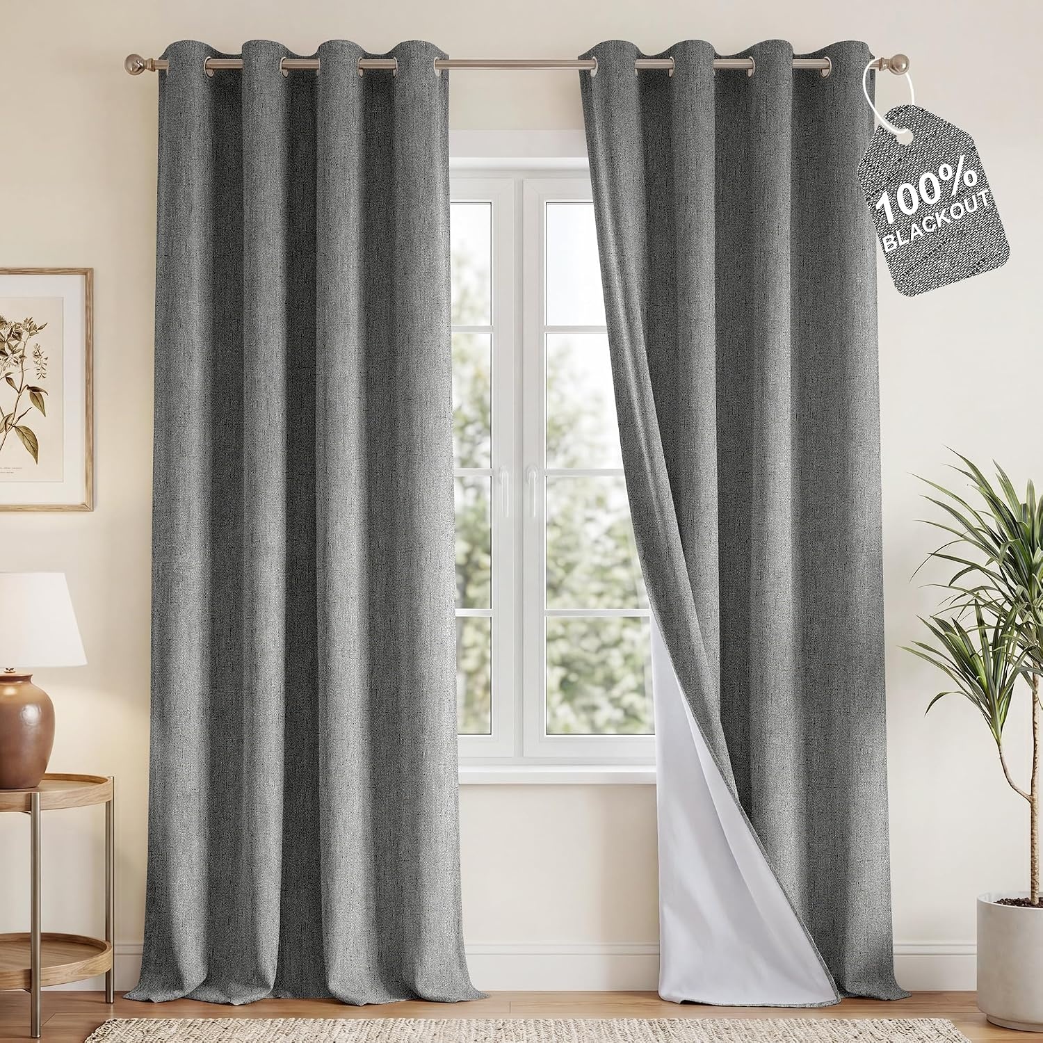 image:imageNICETOWN Grey 100 Blackout Bedroom Curtains 72 inches Long x W52Grey