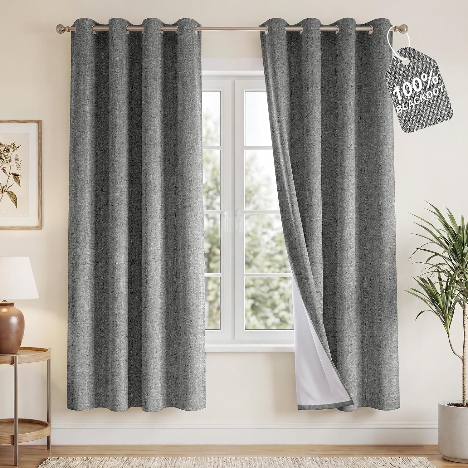 image:imageNICETOWN Grey 100 Blackout Bedroom Curtains 72 inches Long x W52Grey