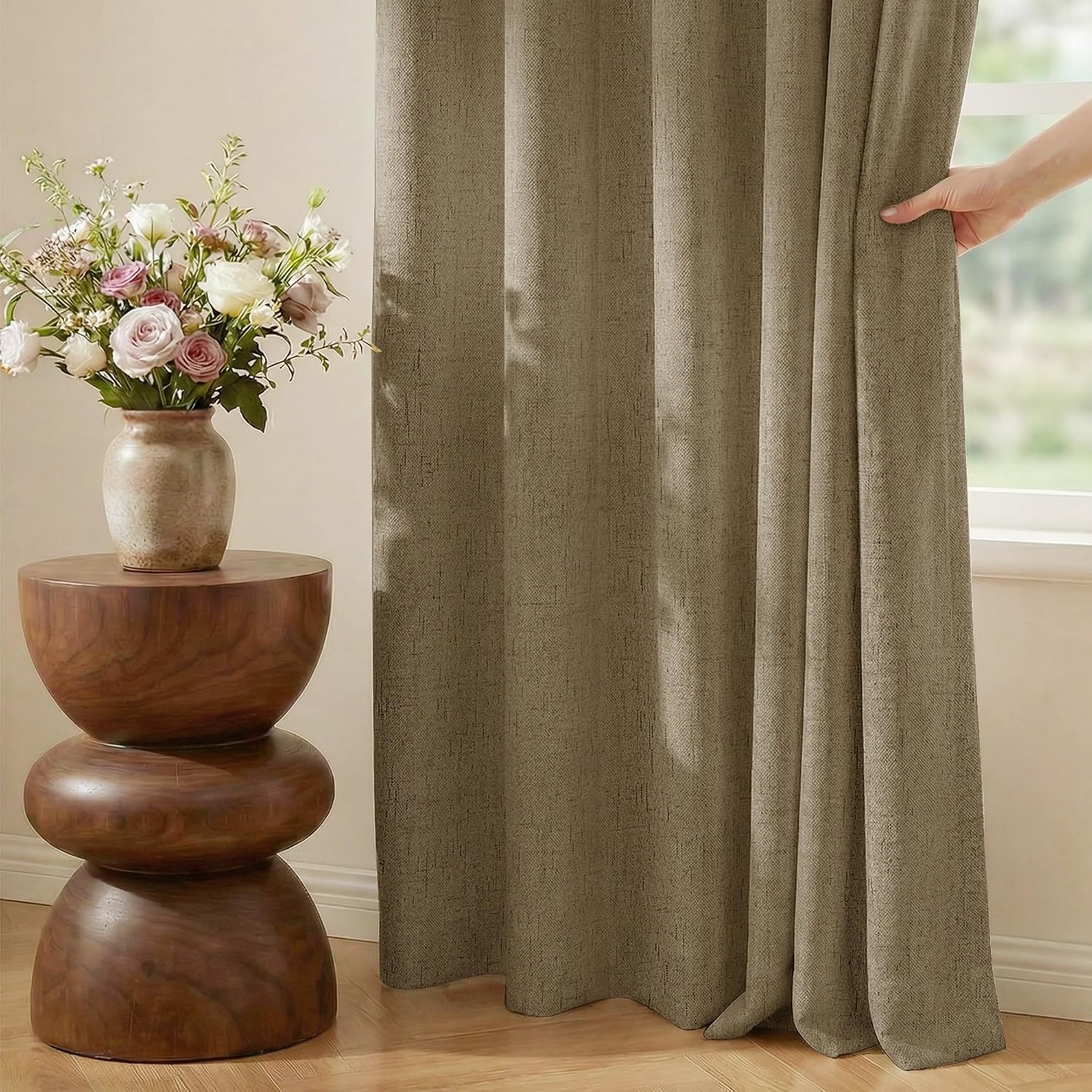 image:imageNICETOWN Grey 100 Blackout Bedroom Curtains 72 inches Long x W52Hazelnut Brown