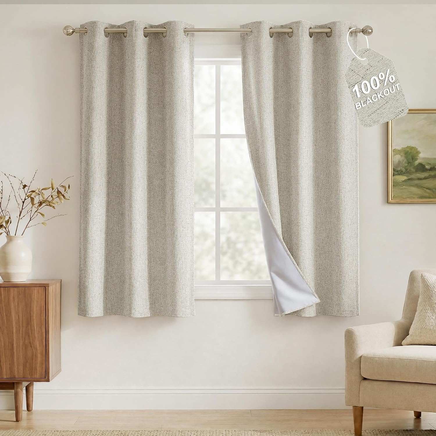 image:imageNICETOWN Grey 100 Blackout Bedroom Curtains 72 inches Long x W52Ivory