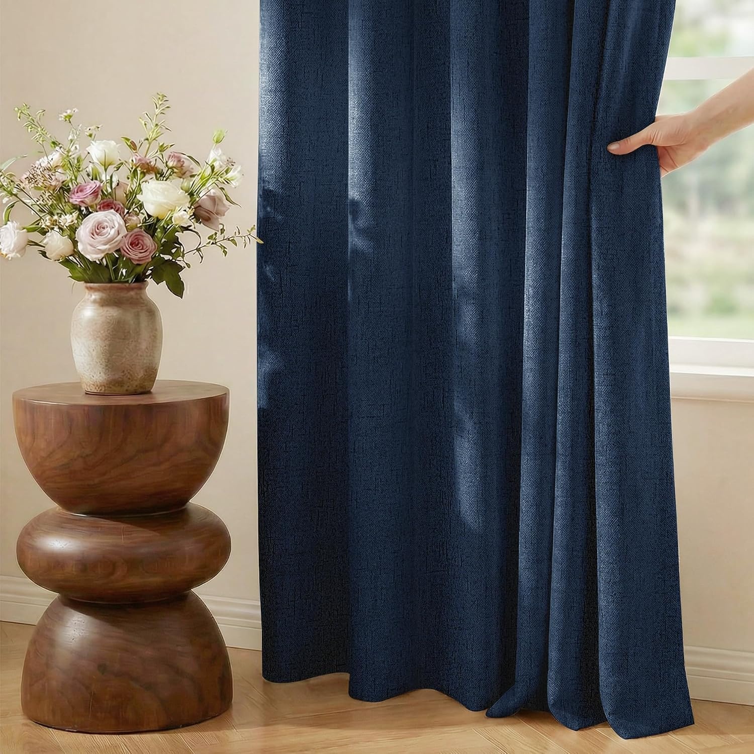 image:imageNICETOWN Grey 100 Blackout Bedroom Curtains 72 inches Long x W52Navy Blue