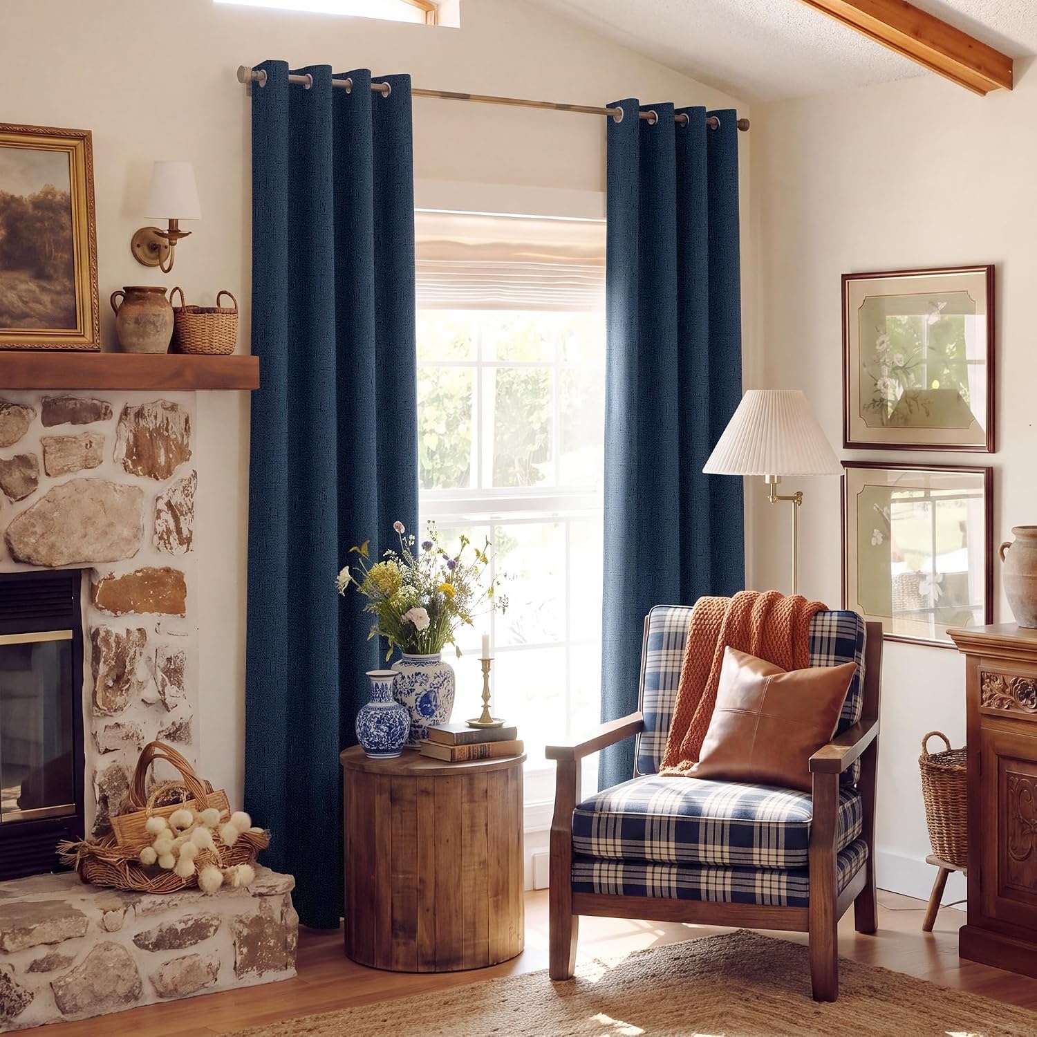 image:imageNICETOWN Grey 100 Blackout Bedroom Curtains 72 inches Long x W52Navy Blue