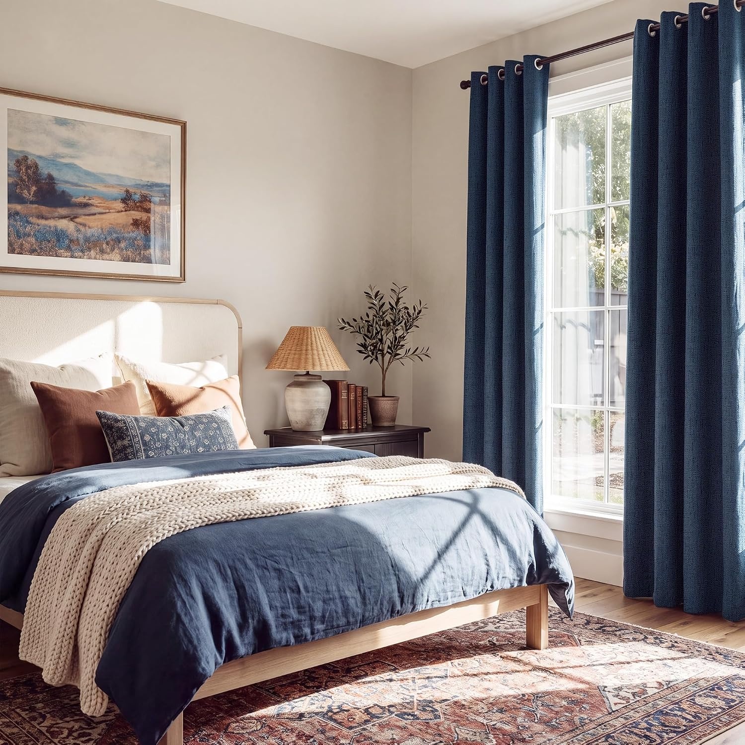 image:imageNICETOWN Grey 100 Blackout Bedroom Curtains 72 inches Long x W52Navy Blue