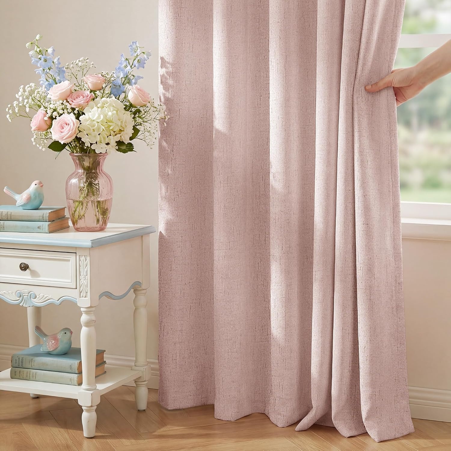 image:imageNICETOWN Grey 100 Blackout Bedroom Curtains 72 inches Long x W52Pink
