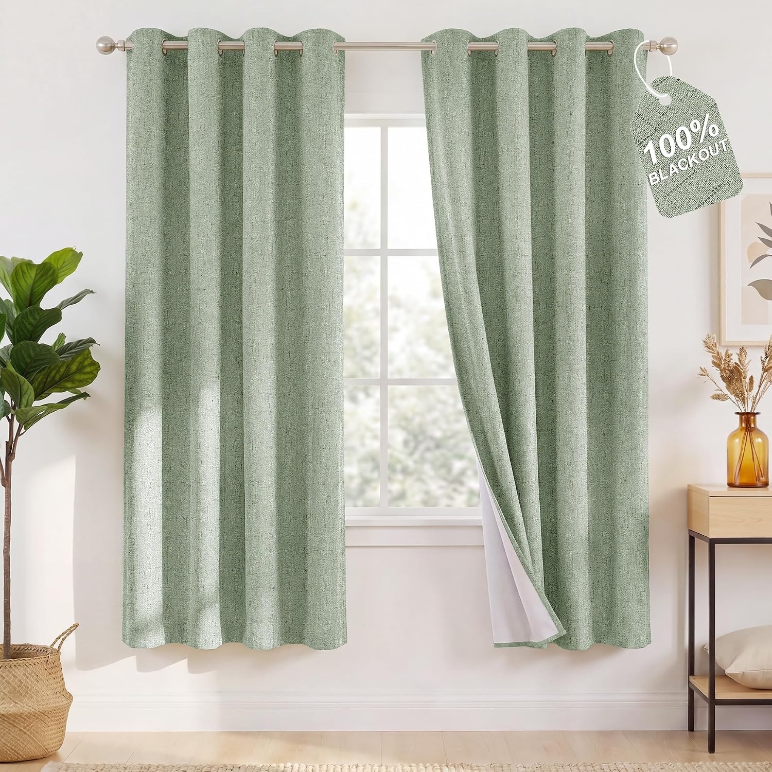 image:imageNICETOWN Grey 100 Blackout Bedroom Curtains 72 inches Long x W52Sage Green