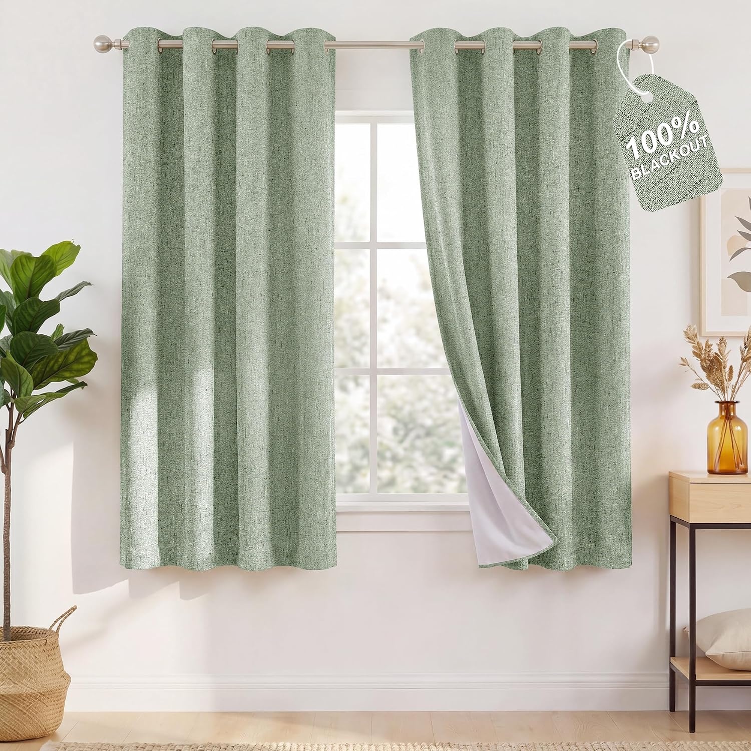 image:imageNICETOWN Grey 100 Blackout Bedroom Curtains 72 inches Long x W52Sage Green