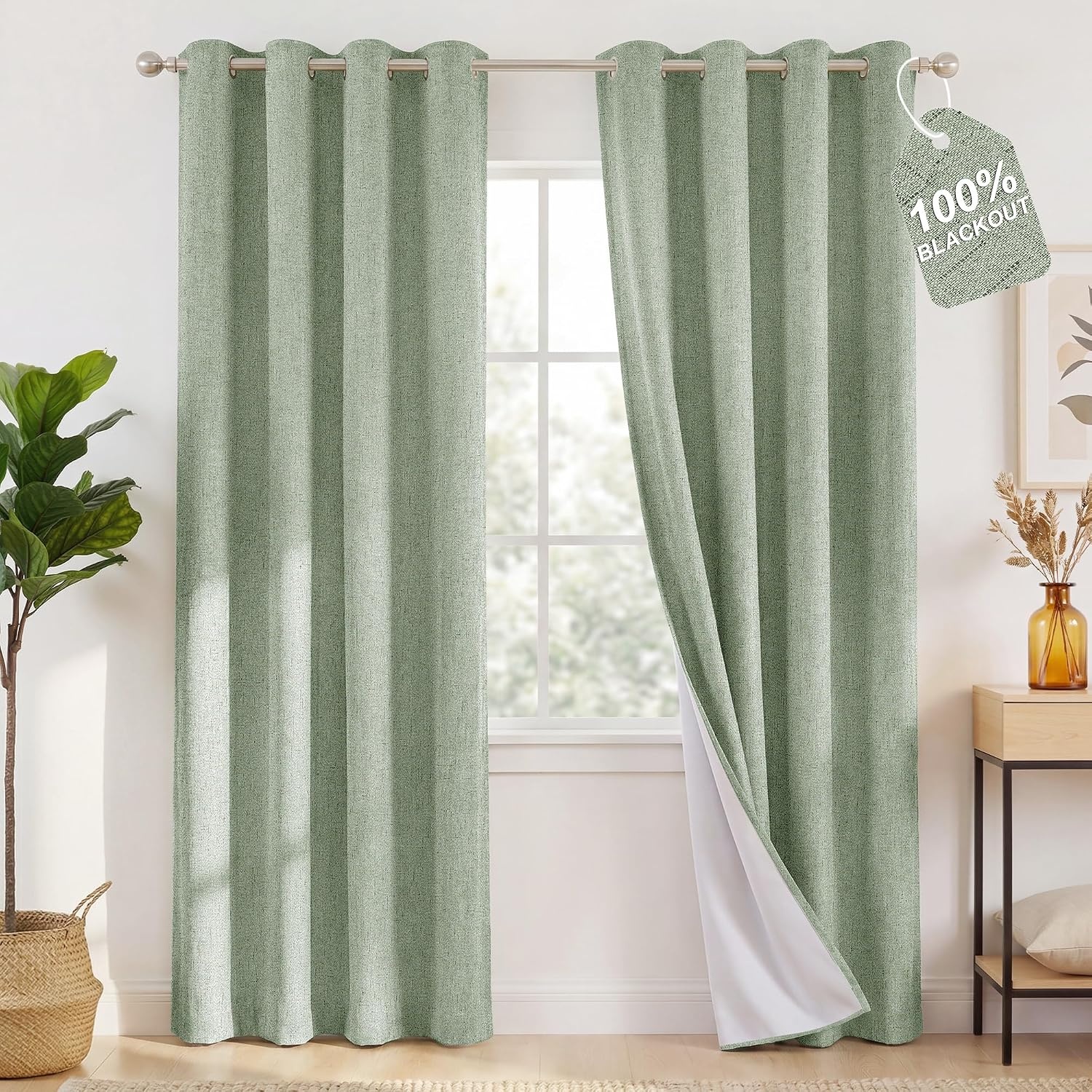 image:imageNICETOWN Grey 100 Blackout Bedroom Curtains 72 inches Long x W52Sage Green