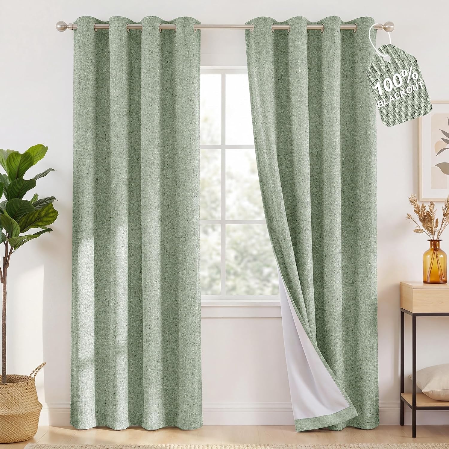 image:imageNICETOWN Grey 100 Blackout Bedroom Curtains 72 inches Long x W52Sage Green