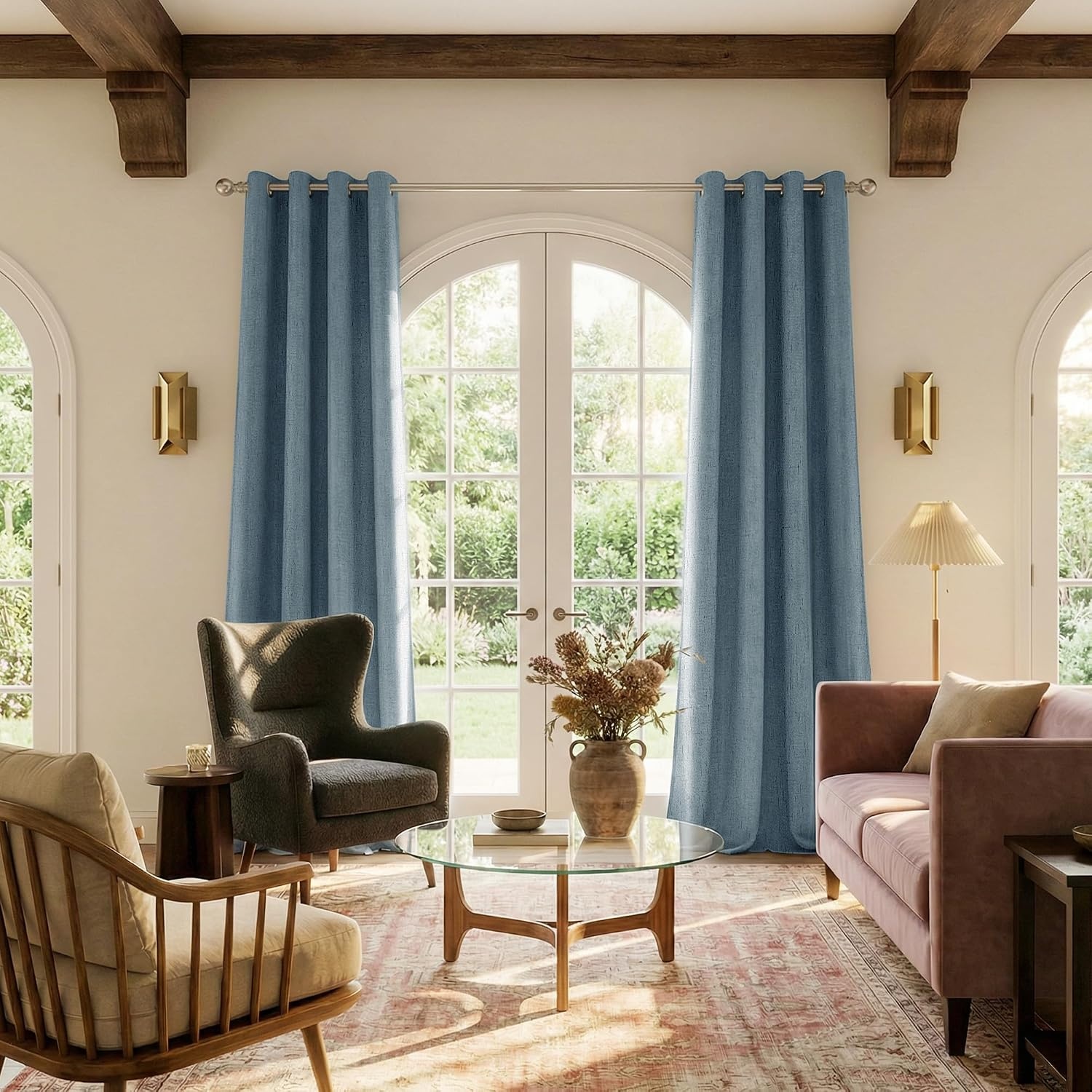 image:imageNICETOWN Grey 100 Blackout Bedroom Curtains 72 inches Long x W52Stone Blue