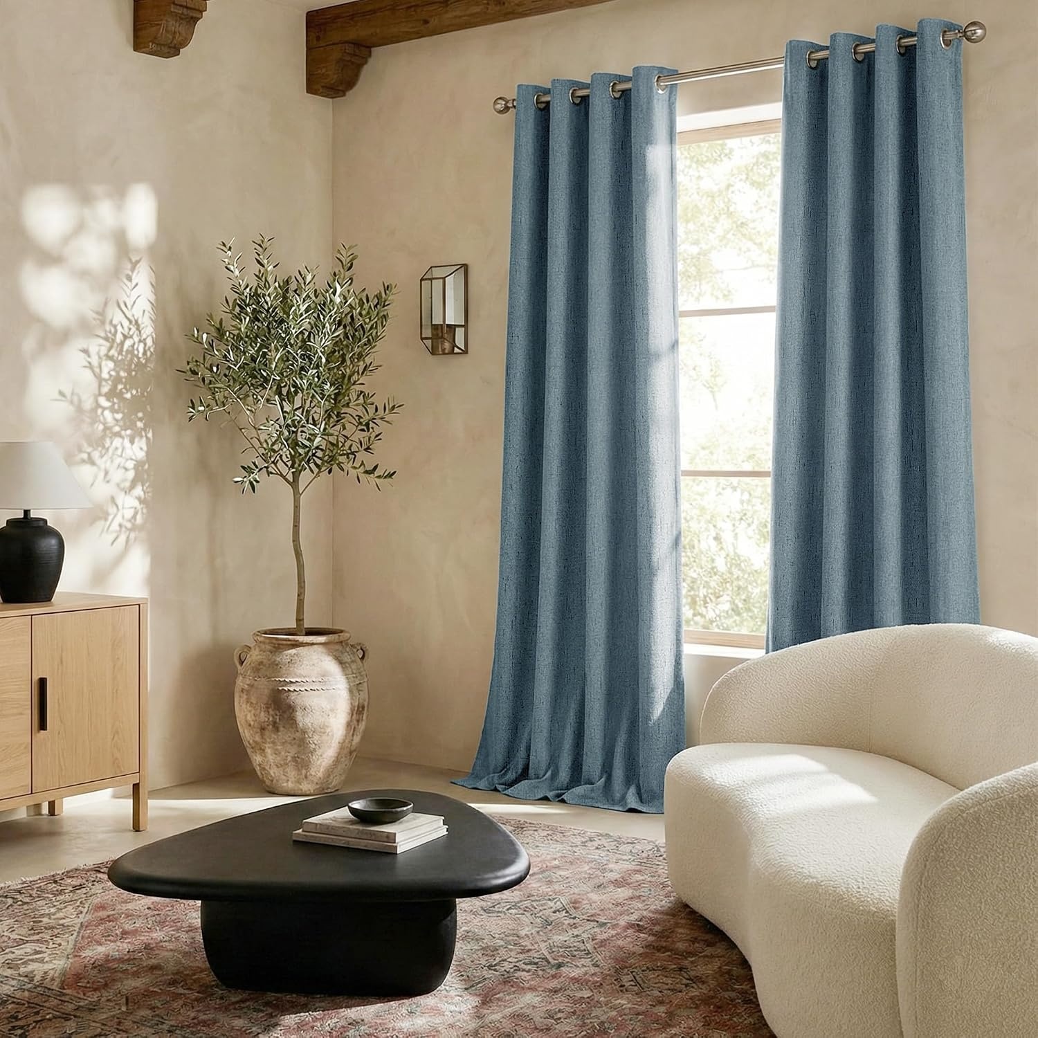 image:imageNICETOWN Grey 100 Blackout Bedroom Curtains 72 inches Long x W52Stone Blue
