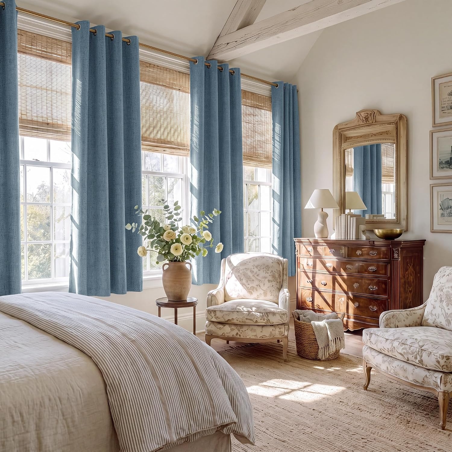 image:imageNICETOWN Grey 100 Blackout Bedroom Curtains 72 inches Long x W52Stone Blue