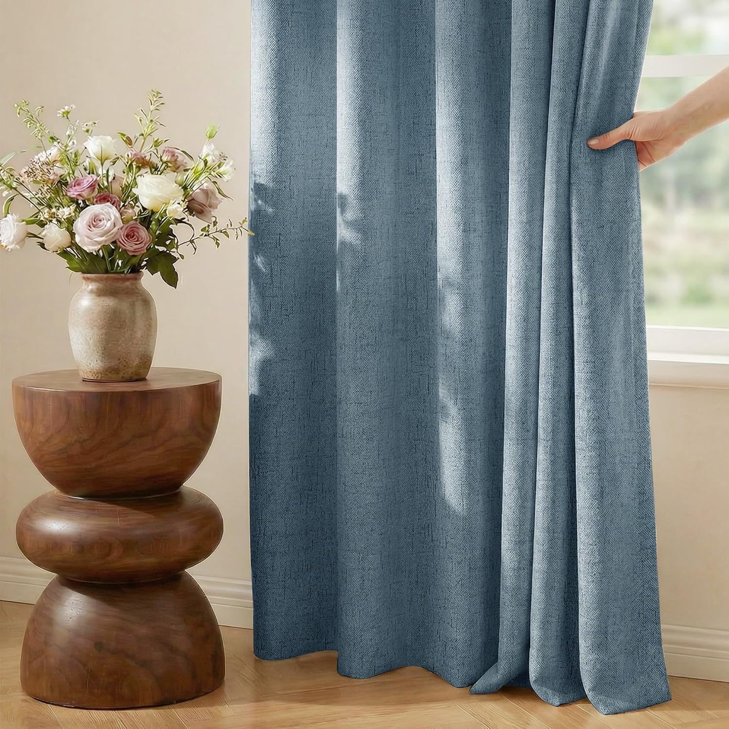 image:imageNICETOWN Grey 100 Blackout Bedroom Curtains 72 inches Long x W52Stone Blue