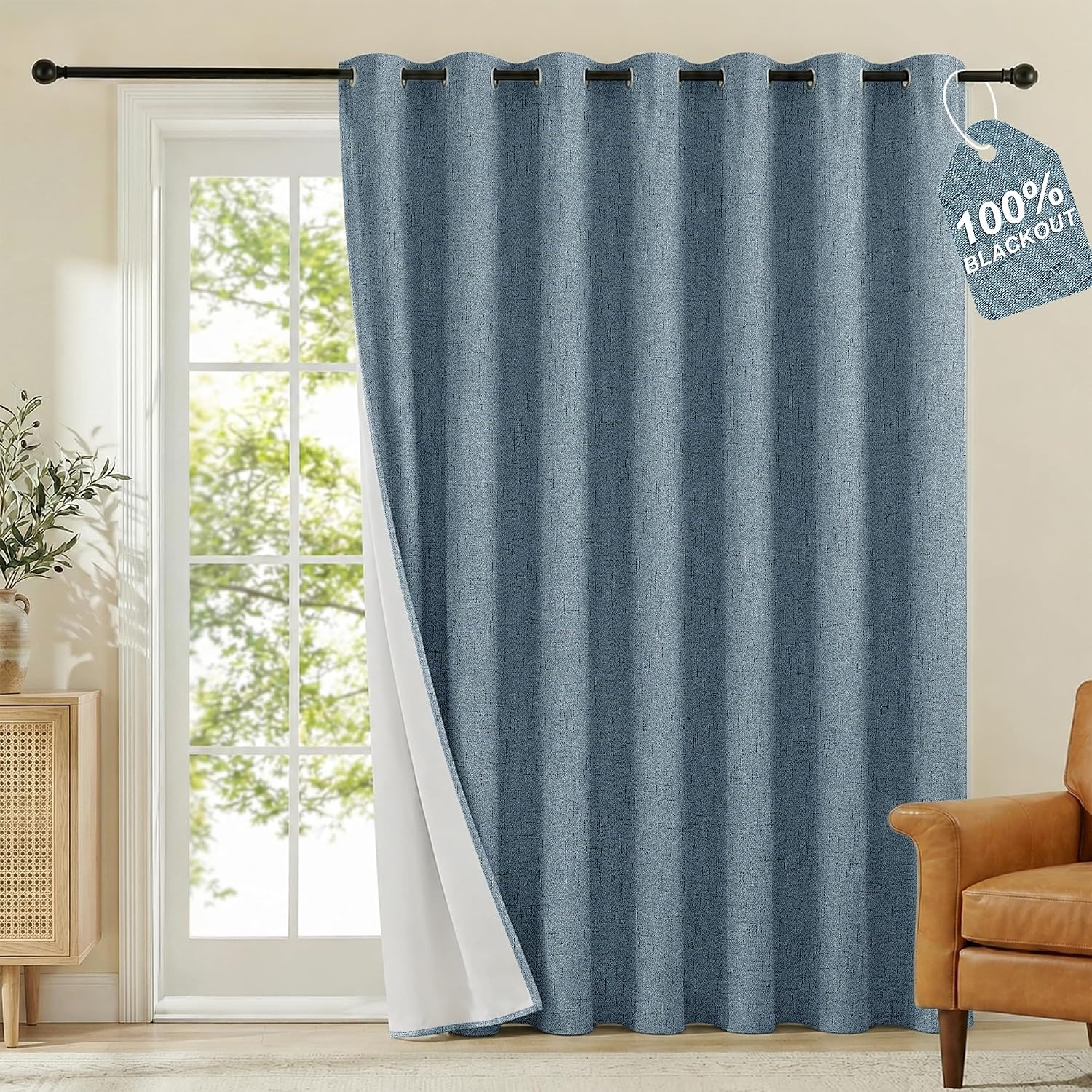 image:imageNICETOWN Grey 100 Blackout Bedroom Curtains 72 inches Long x W52Stone Blue