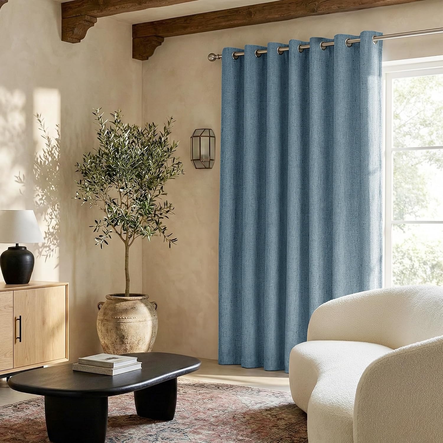 image:imageNICETOWN Grey 100 Blackout Bedroom Curtains 72 inches Long x W52Stone Blue