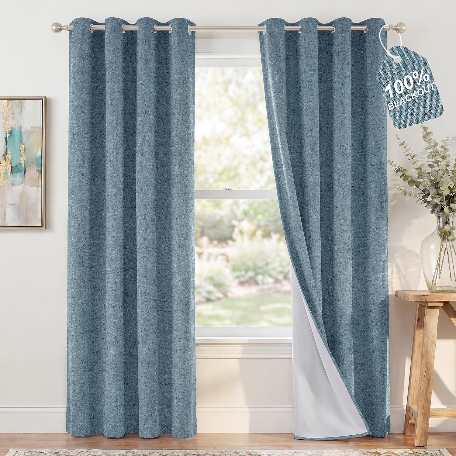 image:imageNICETOWN Grey 100 Blackout Bedroom Curtains 72 inches Long x W52Stone Blue