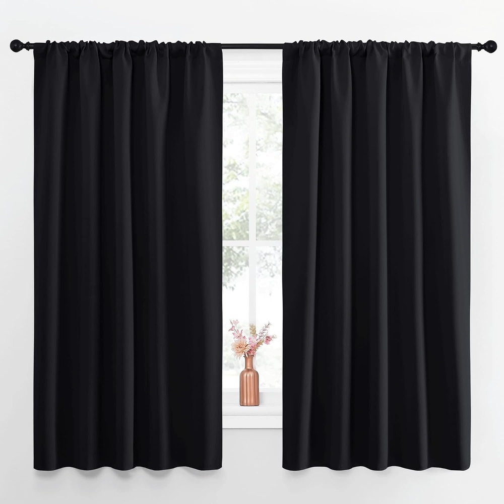 image:imageNICETOWN Black Blackout Curtains for Bedroom 52 Wide x 63 Long 2 Panels