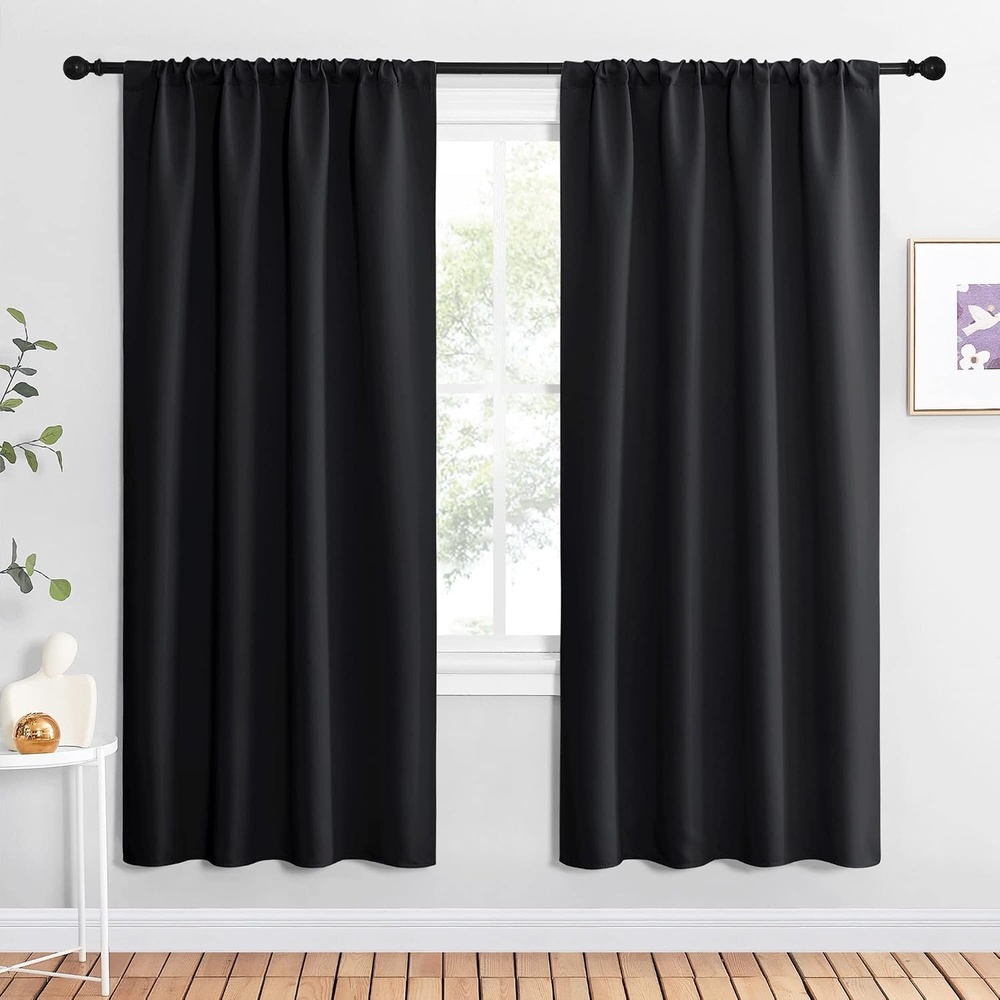 image:imageNICETOWN Black Blackout Curtains for Living Room 42 w x 72 L 2 Panels