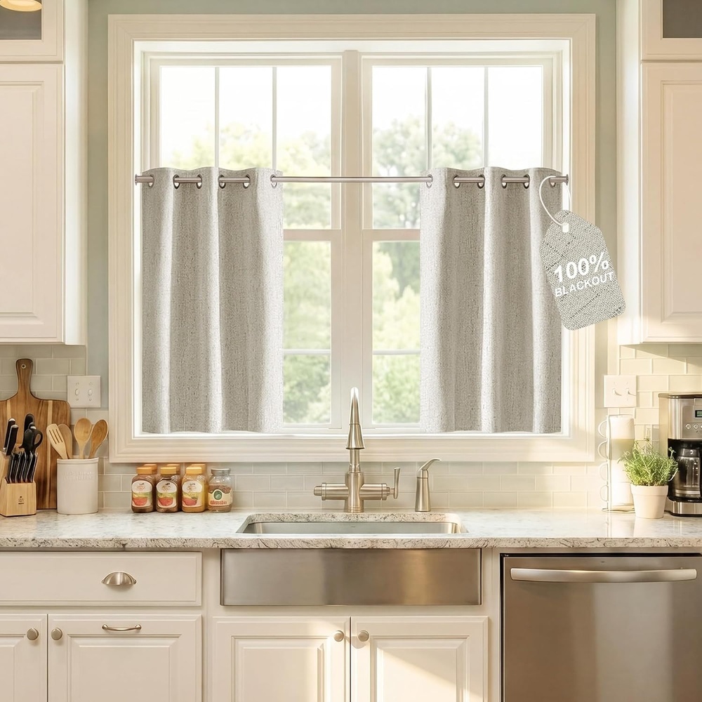 image:imageNICETOWN Grey 100 Blackout Bedroom Curtains 72 inches Long x W52Ivory