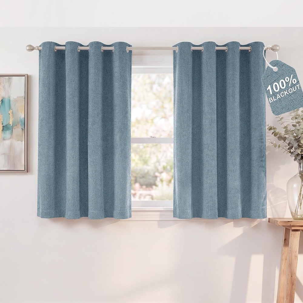 image:imageNICETOWN Grey 100 Blackout Bedroom Curtains 72 inches Long x W52Stone Blue