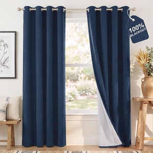 NICETOWN Grey 100% Blackout Bedroom Curtains 72 inches Long x W52(Navy Blue)