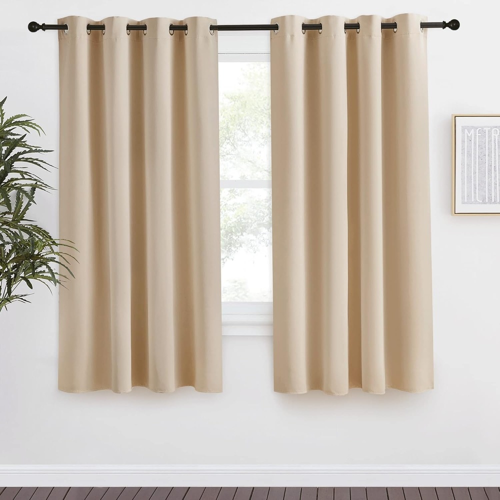 image:imageNICETOWN Room Darkening Biscotti Beige Curtain 55x57 inches 1 Piece Modern Design Light Reducing amp Privacy Protection Short Window DrapeDrapery for Kids Room